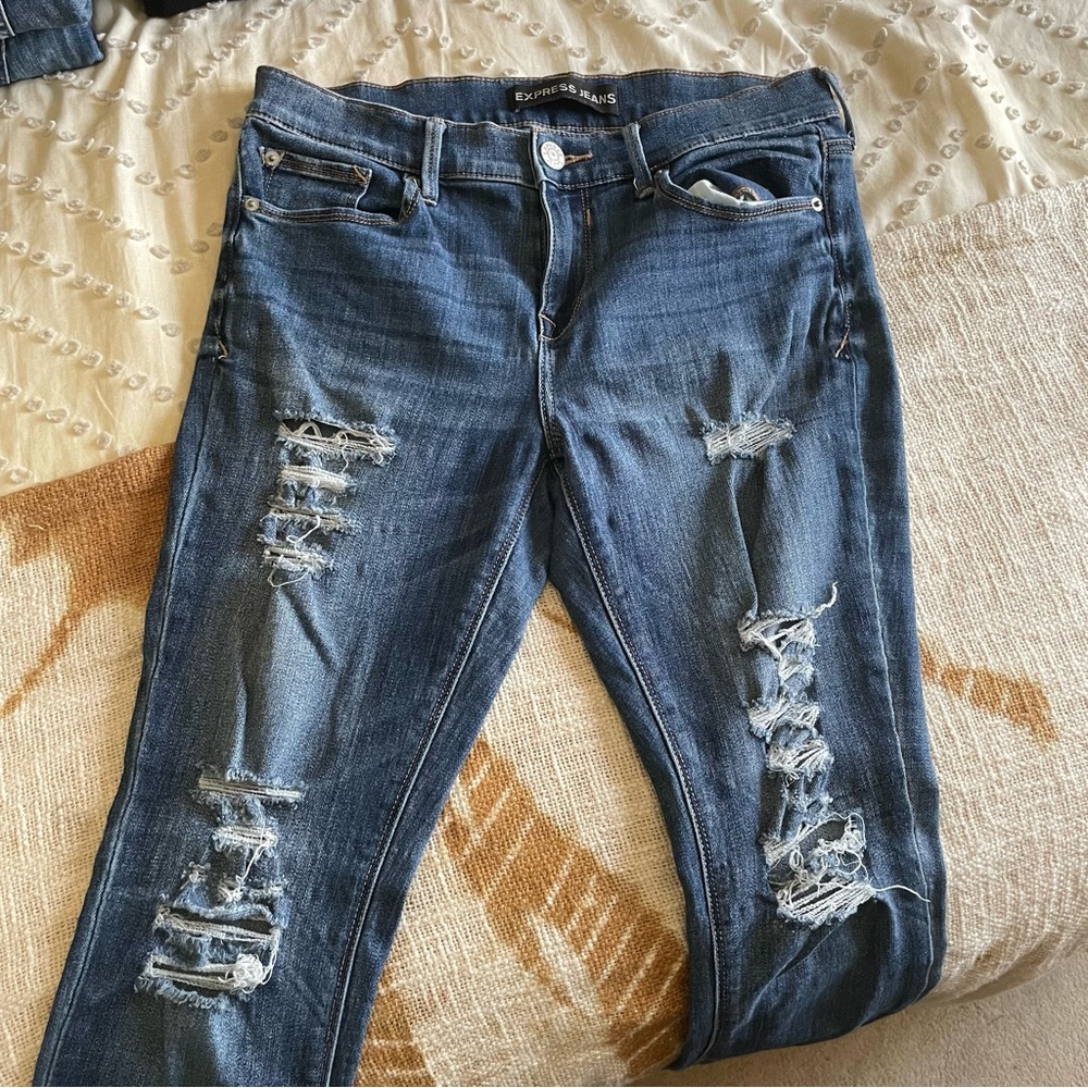 Express Mid Rise Distressed Denim Leggings Jeans Skinny Size 8 Long